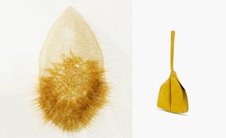 Left, Croché - Yellow sea urchin, 2007 Right, Endless hobo bag in mustard