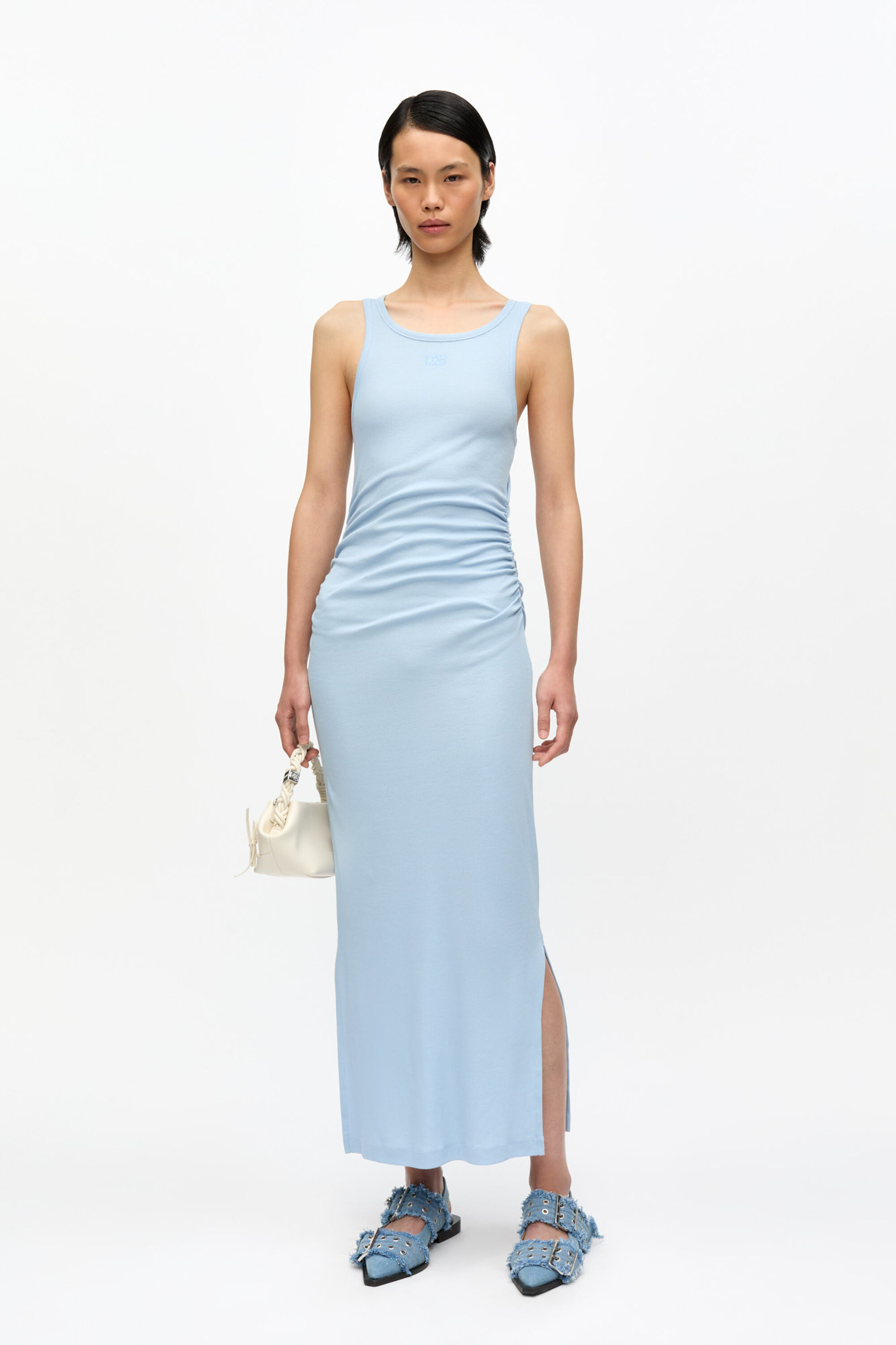 Blue Soft Cotton Rib Tank Top Long Dress