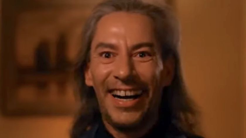 Close-up of Bob laughing in the mirror during Leland Palmer transition in Twin Peaks