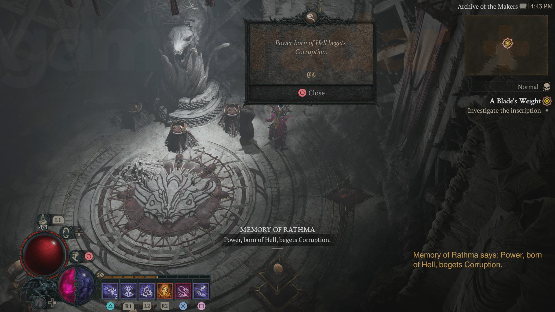Reading the inscription for Diablo 4 Rathma's Puzzle