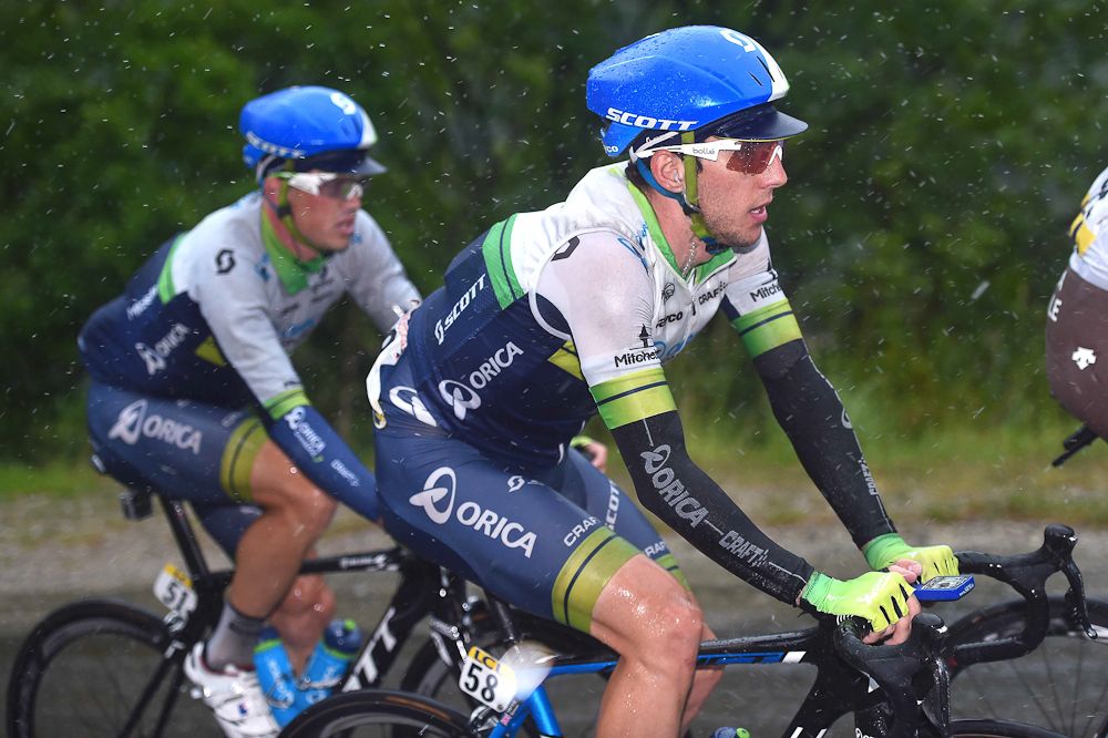 Orica riders in the stage 6 rain.