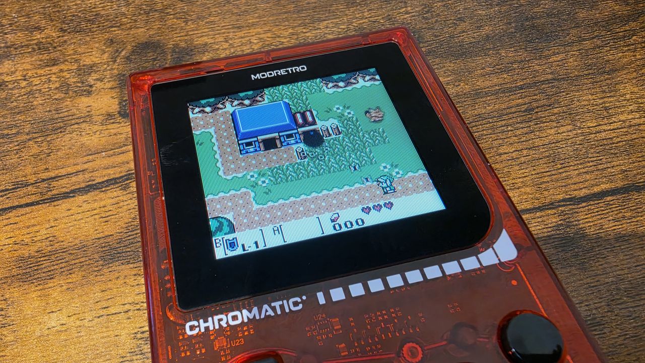 Link's Awakening DX running on the ModRetro Chromatic Transparent