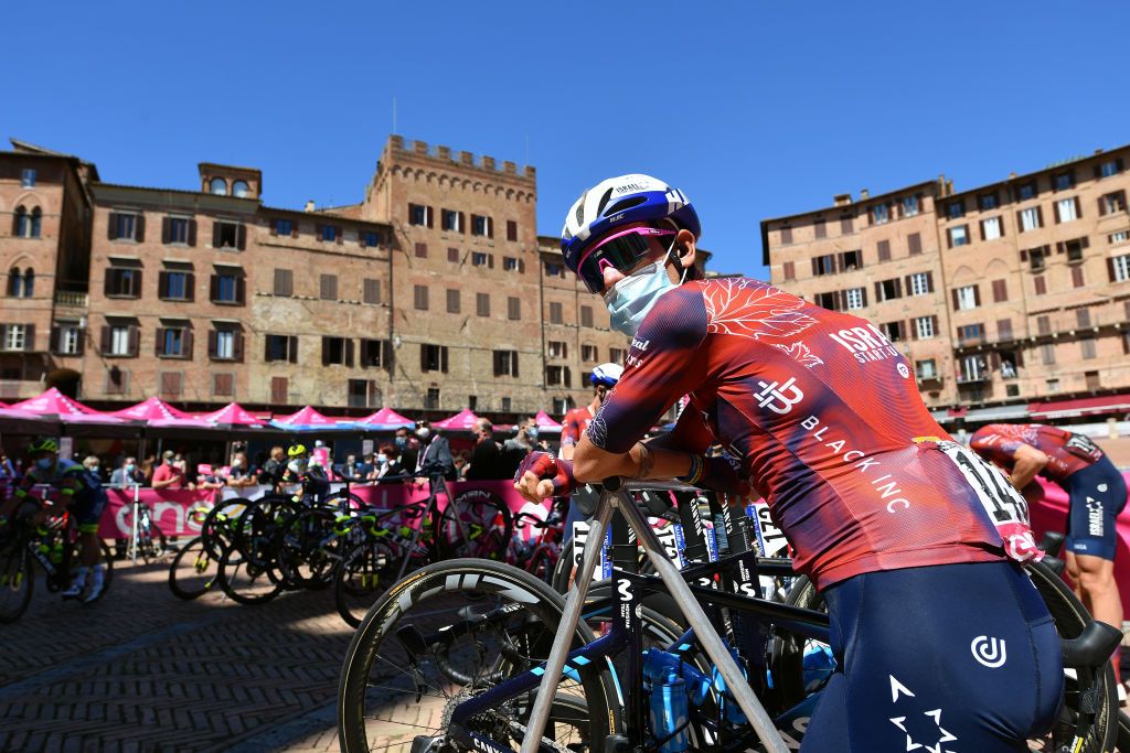 BAGNO DI ROMAGNA ITALY MAY 20 Alessandro De Marchi of Italy and Team Israel StartUp Nation at start in Siena Piazza del Campo during the 104th Giro dItalia 2021 Stage 13 a 212km stage from Siena to Bagno di Romagna girodiitalia Giro UCIworldtour on May 20 2021 in Bagno di Romagna Italy Photo by Stuart FranklinGetty Images
