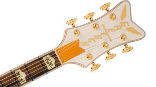 The headstock of Orville Peck's signature Gretsch Falcon guitar
