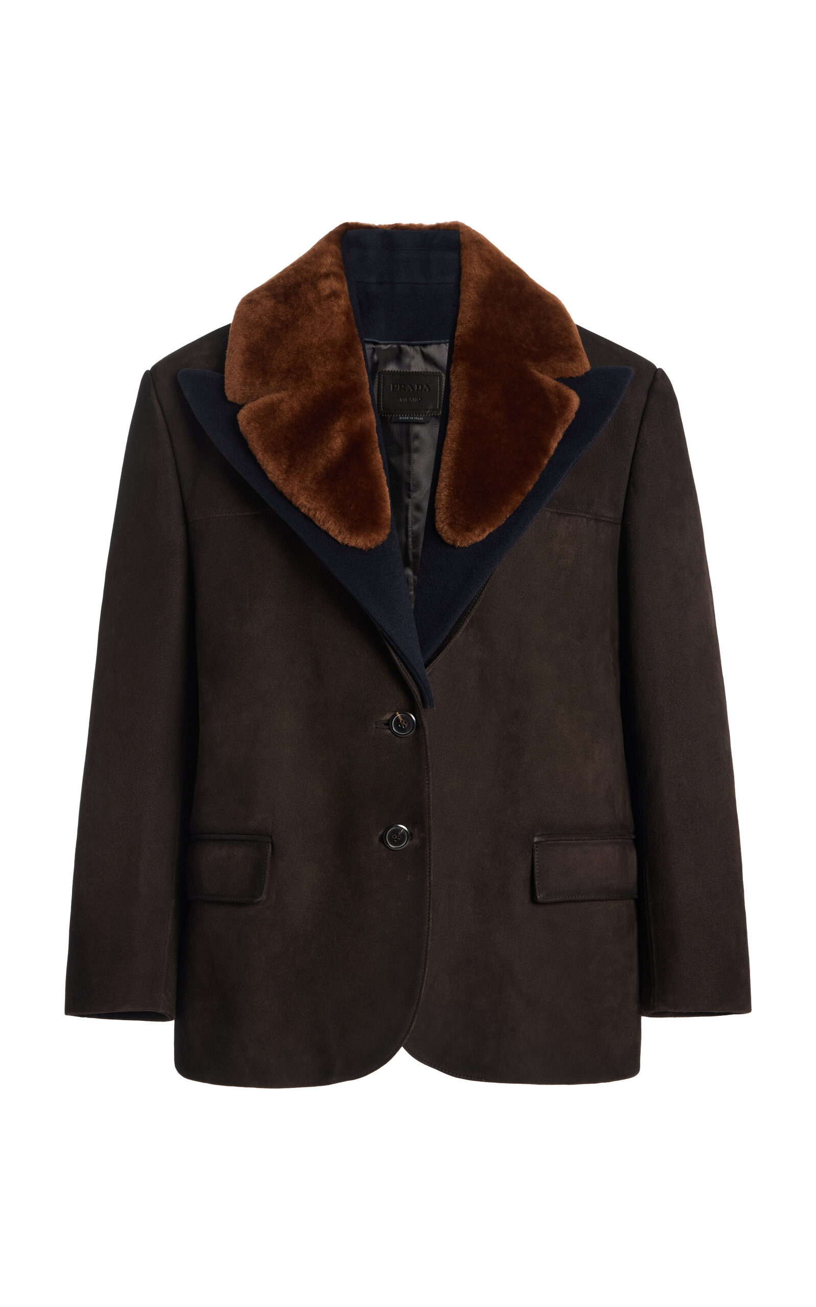 Shearling-Trimmed Suede Caban Jacket