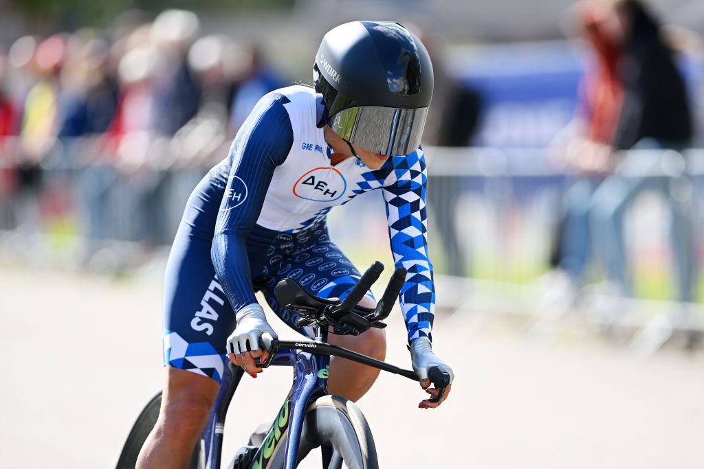 HASSELT BELGIUM SEPTEMBER 11 Varvara Fasoi of Team Greece sprints during the 30th UEC Road Cycling European Championships 2024 Womens Elite Individual Time Trial a 313km from HeusdenZolder to Hasselt UCIWWT on September 11 2024 in Hasselt Belgium Photo by Luc ClaessenGetty Images
