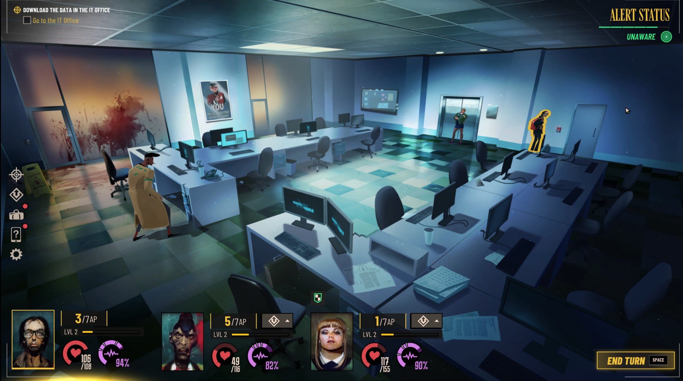 exploration screen of a ransacked office