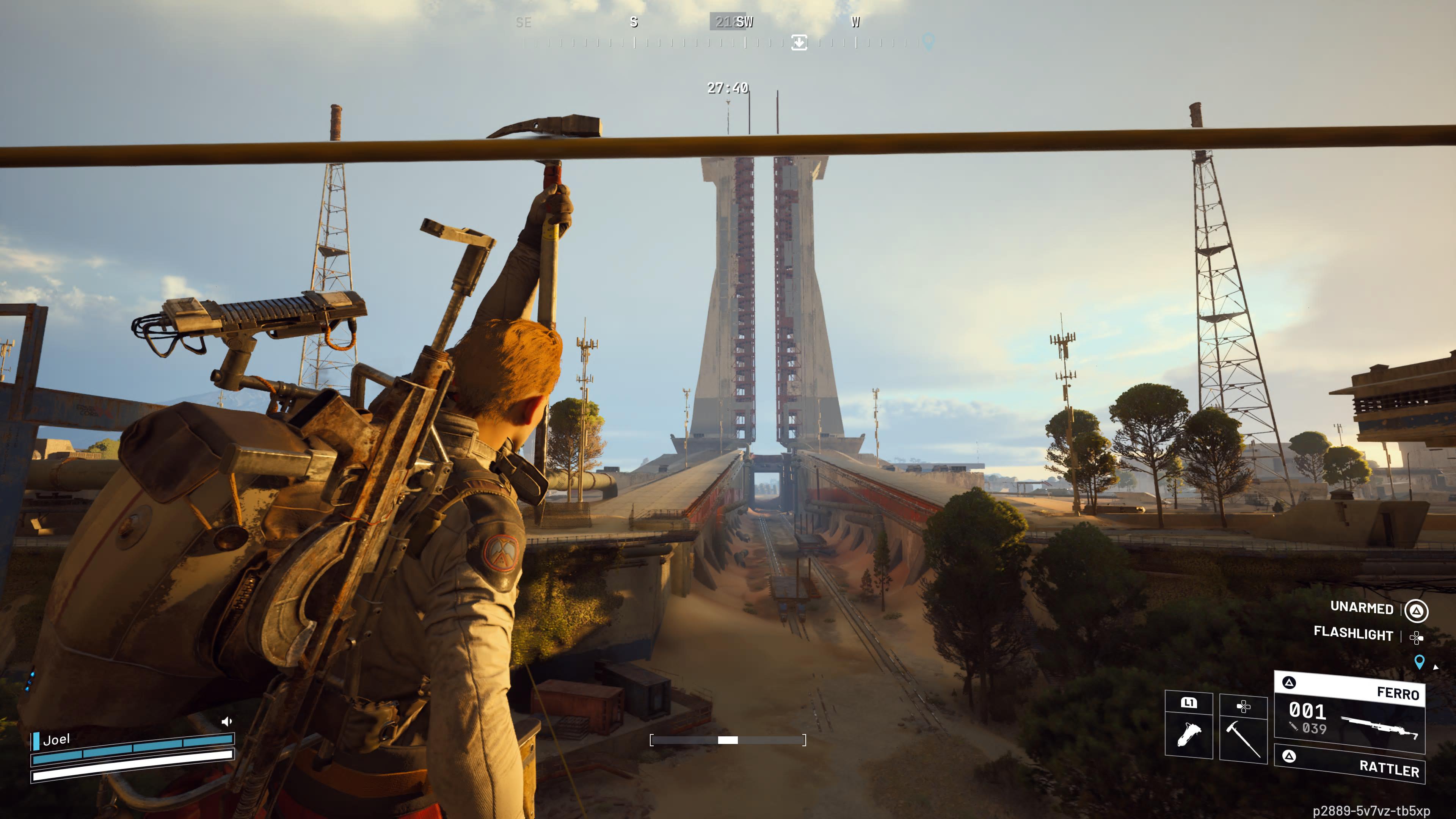 A player ziplines through Spaceport in Arc Raiders