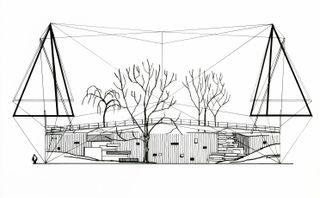 original black and white architectural drawing of the aviary at london zoo