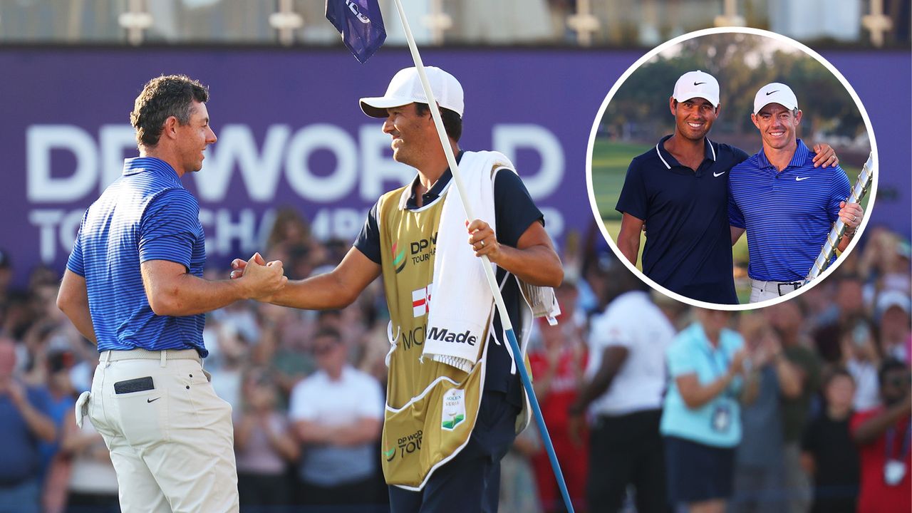 Rory McIlroy and caddie Harry Diamond after the 2024 DP World Tour Championship