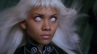 Halle Berry as Storm using her powers during the 2000s movie X-Men.