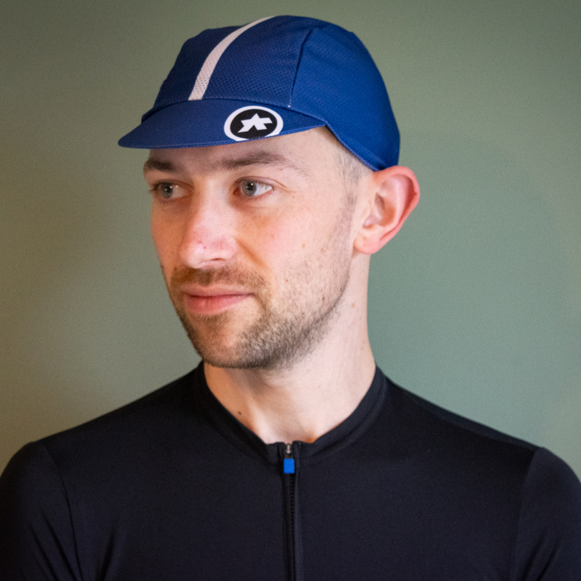 Assos Cap being worn by a white male