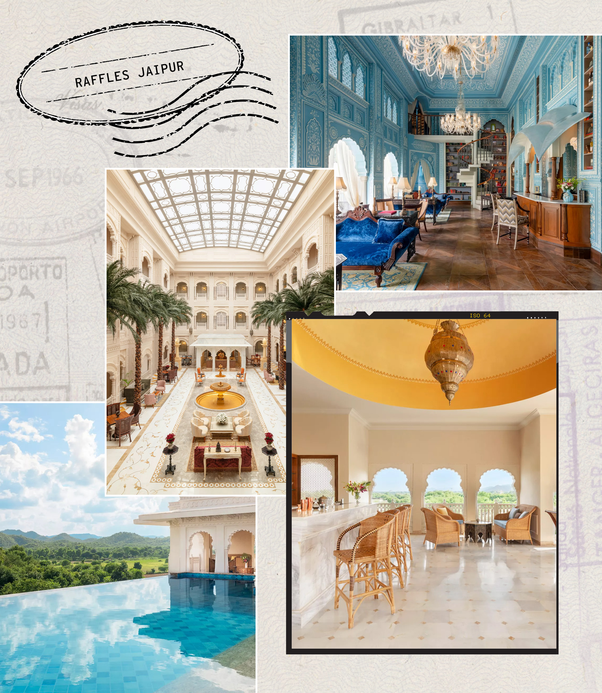 a collage of four images of Raffles Jaipur