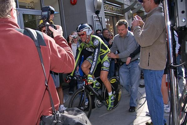 Cipollini makes his way to the start amidst a throng of fans&hellip;