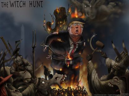 Political Cartoon U.S. Trump Witch hunt democrats Mueller investigation