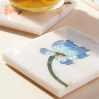 blue and cream floral coaster