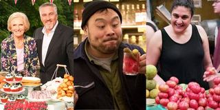 A trio of stills from cooking shows.
