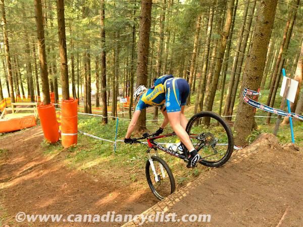 Alexandra Engen (Sweden) takes the steep drop at the top of the course