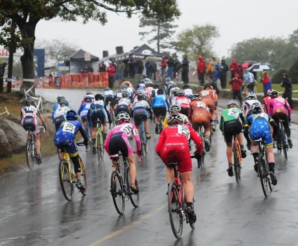 The women's field is away on slick pavement
