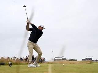 Bryson Dechambeau hitting a driver at the Open Championship