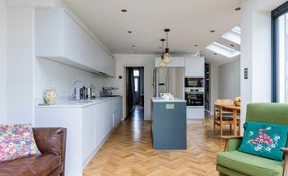 Within this side-return extension, a kitchen diner has been created