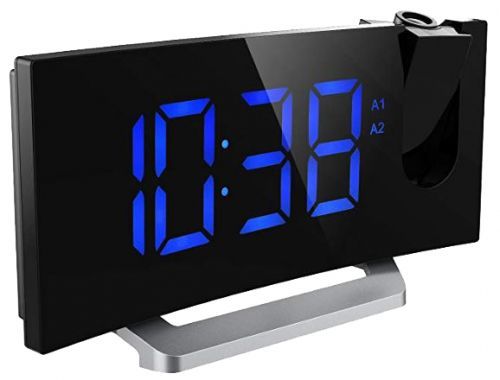 Mpow 5'' LED Curved-Screen Projection Alarm Clock FM Radio Dual Clock 4 Sounds 