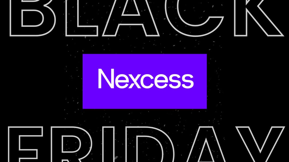 Nexcess logo in white with purple boarder on black background with Black Friday text at the top and bottom