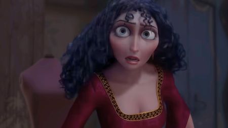 Mother Gothel looking shocked in Disney's animated Tangled. 