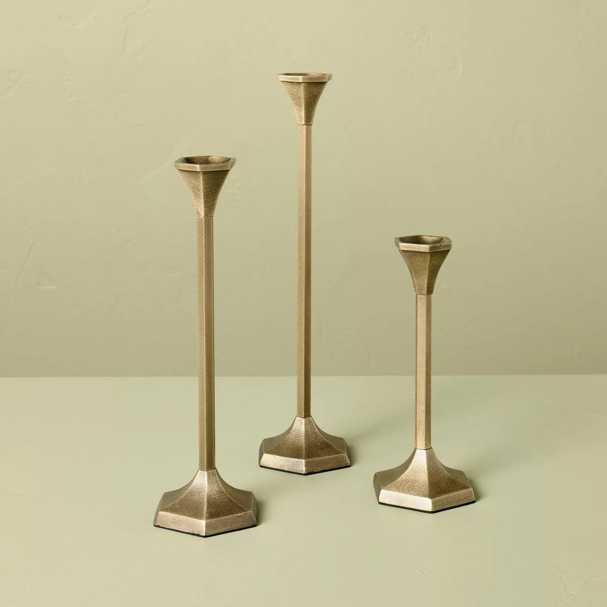 3pk Brass Candlestick Set - Hearth U0026#38; Handu0026#8482; With Magnolia