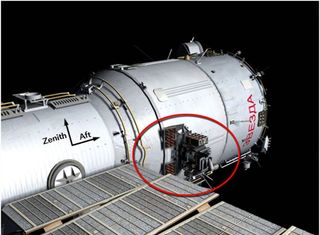 The EXPOSE-R experiment attached to the exterior of the International Space Station.