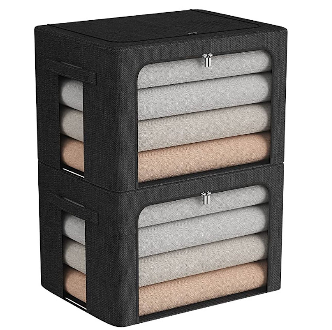 Kotak penyimpanan linen dengan bingkai logam hitam