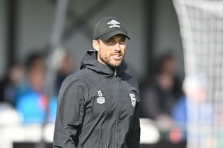 Manager Joe Sheehan looks on during the FA Women's Premier League Premier Division match between Ipswich Town Women and Watford Women at Dellwood Road in Felixstowe, on October 6, 2024.