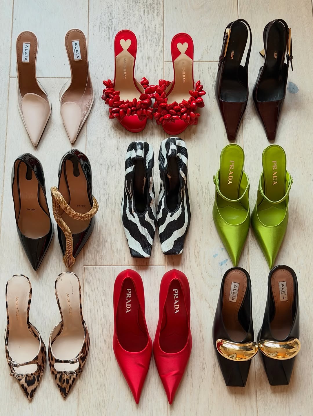A collection of nine pairs of heels