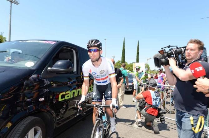 Mark Cavendish (Omega Pharma-QuickStep) reports for duty.