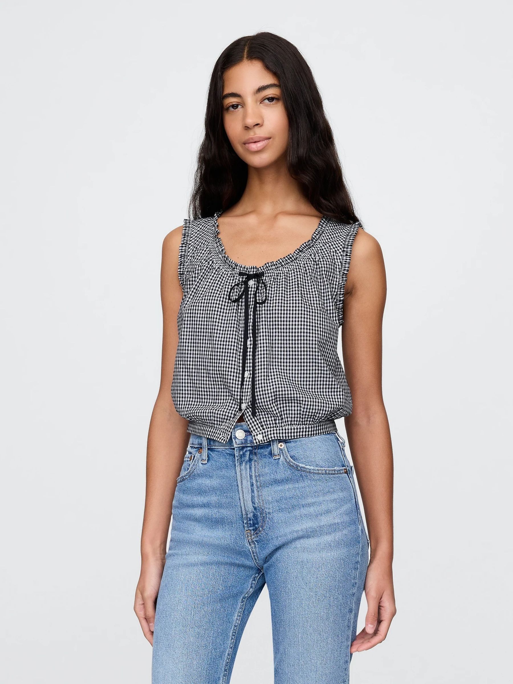 Navy/blue DÔen Gingham Cropped Tank Top