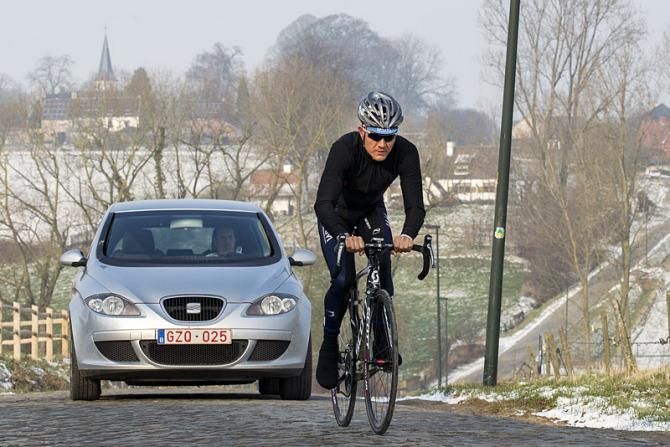 Heinrich Haussler (IAM Cycling), too, is out for a recon ride on the Omloop Het Nieuwsblad route.
