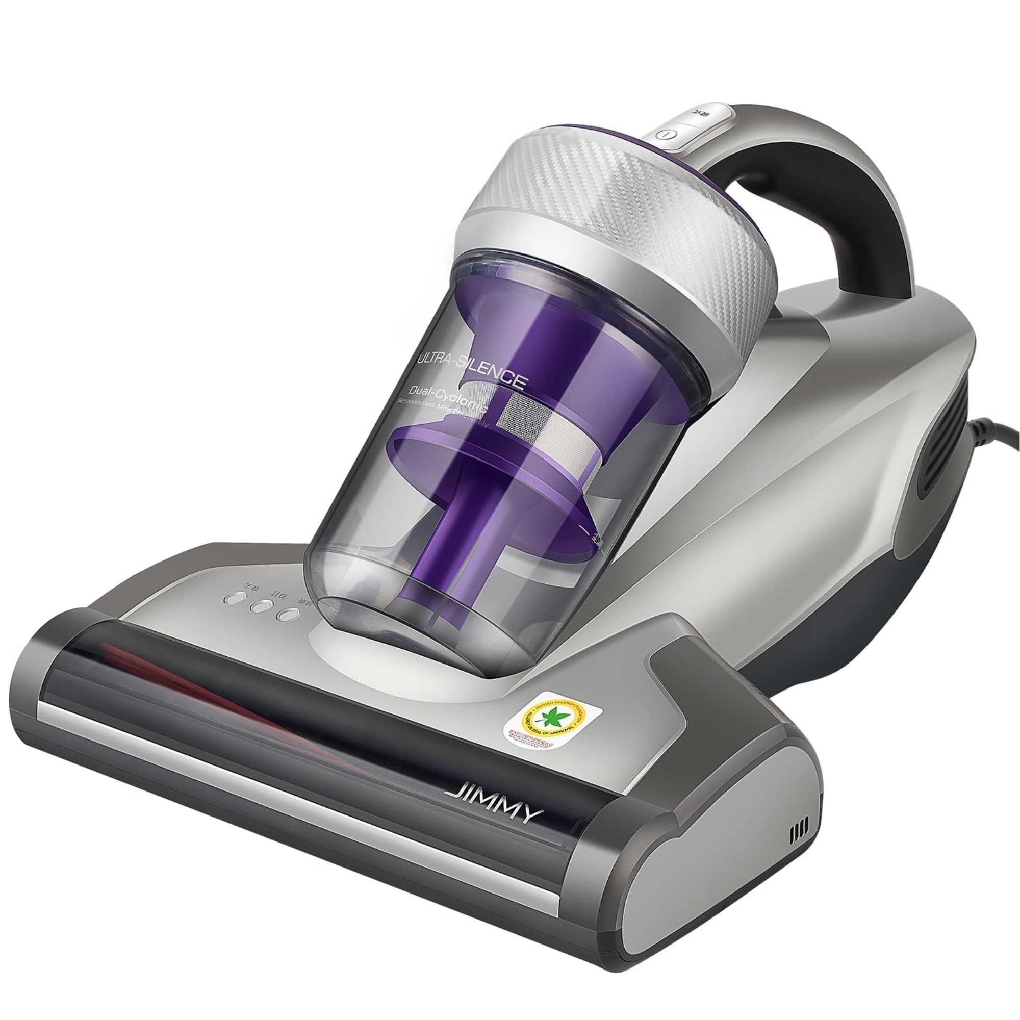 Silver and purple mattress vacuum