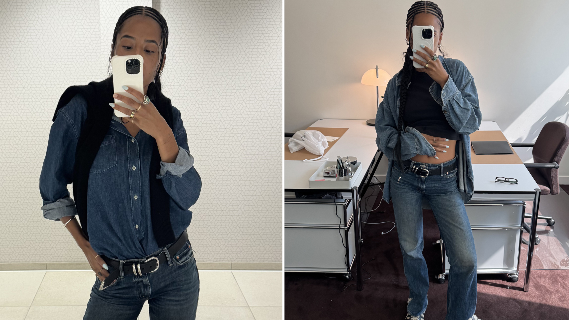 Madison Utendahl wearing double denim outfits