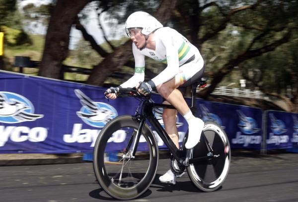 Luke Durbridge (Australia) had Richie Porte following in the car behind him.