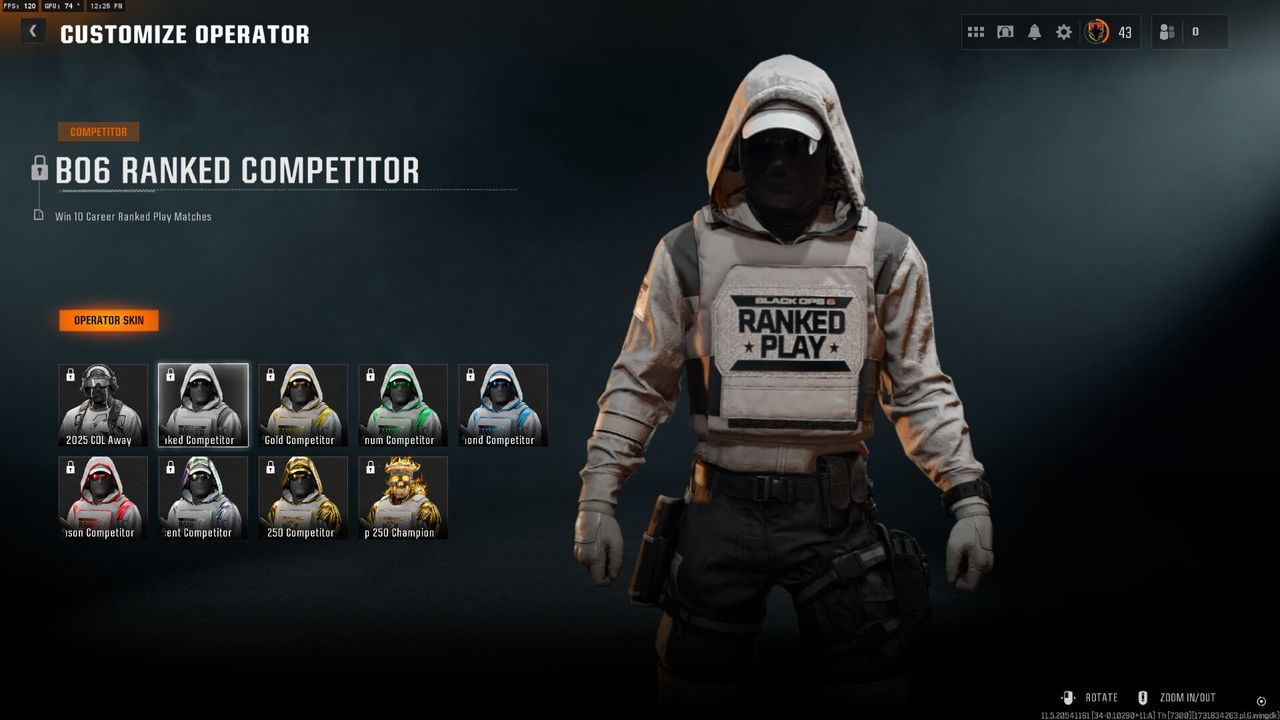 The operator rewards available in ranked play in Call of Duty: Black Ops 6