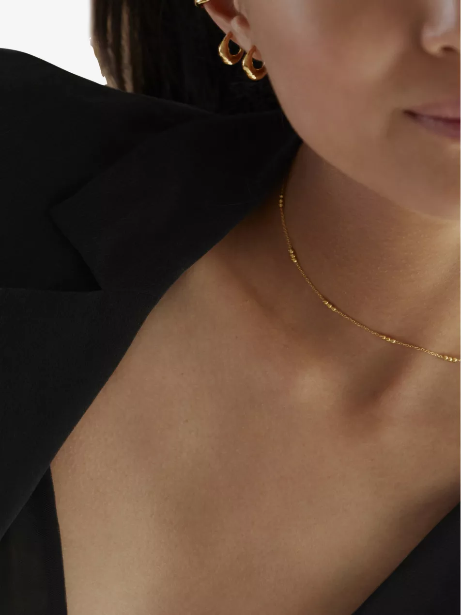 Triple-Beaded 18ct Gold-Plated Vermeil Sterling-Silver Choker Necklace