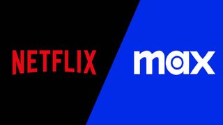 Netflix and Max logo against contrasting black and blue background