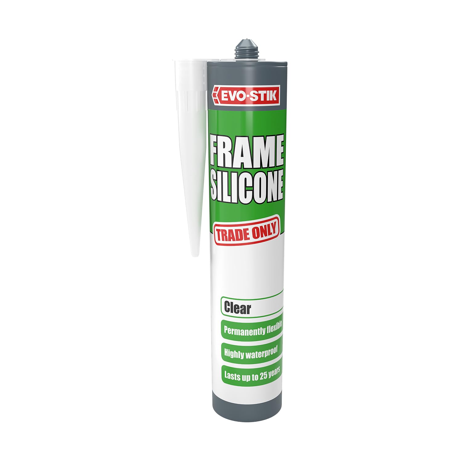 Evo-Stik Frame Silicone Sealant, Ideal for Door and Window Frames, Highly Waterproof, Permanently Flexible, Lasts Up to 25 Years, Colour: Clear, Size: 290ml