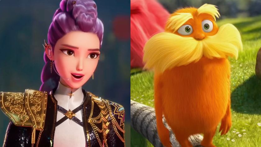 Rumi from Kpop Demon Hunters and The Lorax in a side-by-side photo.
