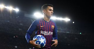 Philippe Coutinho of FC Barcelona looks on during the Group B match of the UEFA Champions League between FC Barcelona and FC Internazionale at Camp Nou on October 24, 2018 in Barcelona, Spain.