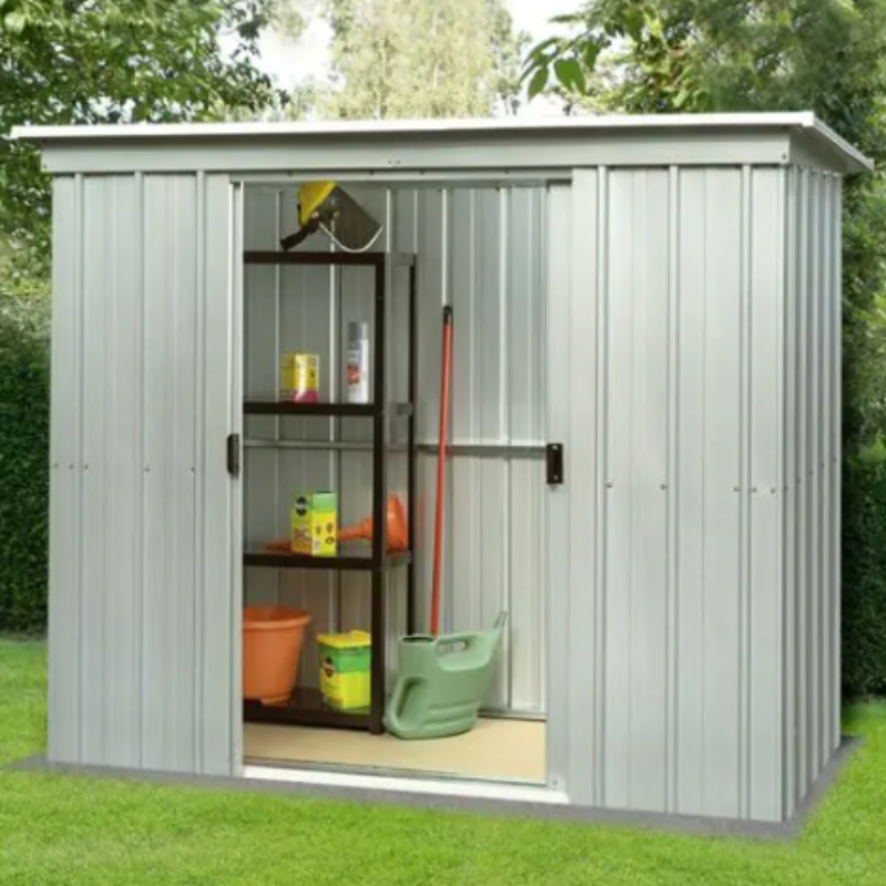 grey metal storage shed