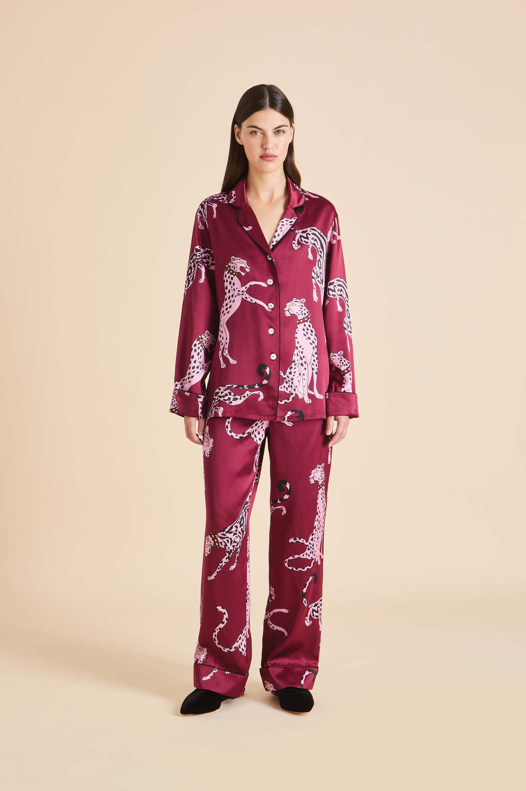 Lila Cherie Red Leopard Pyjamas in Silk Satin