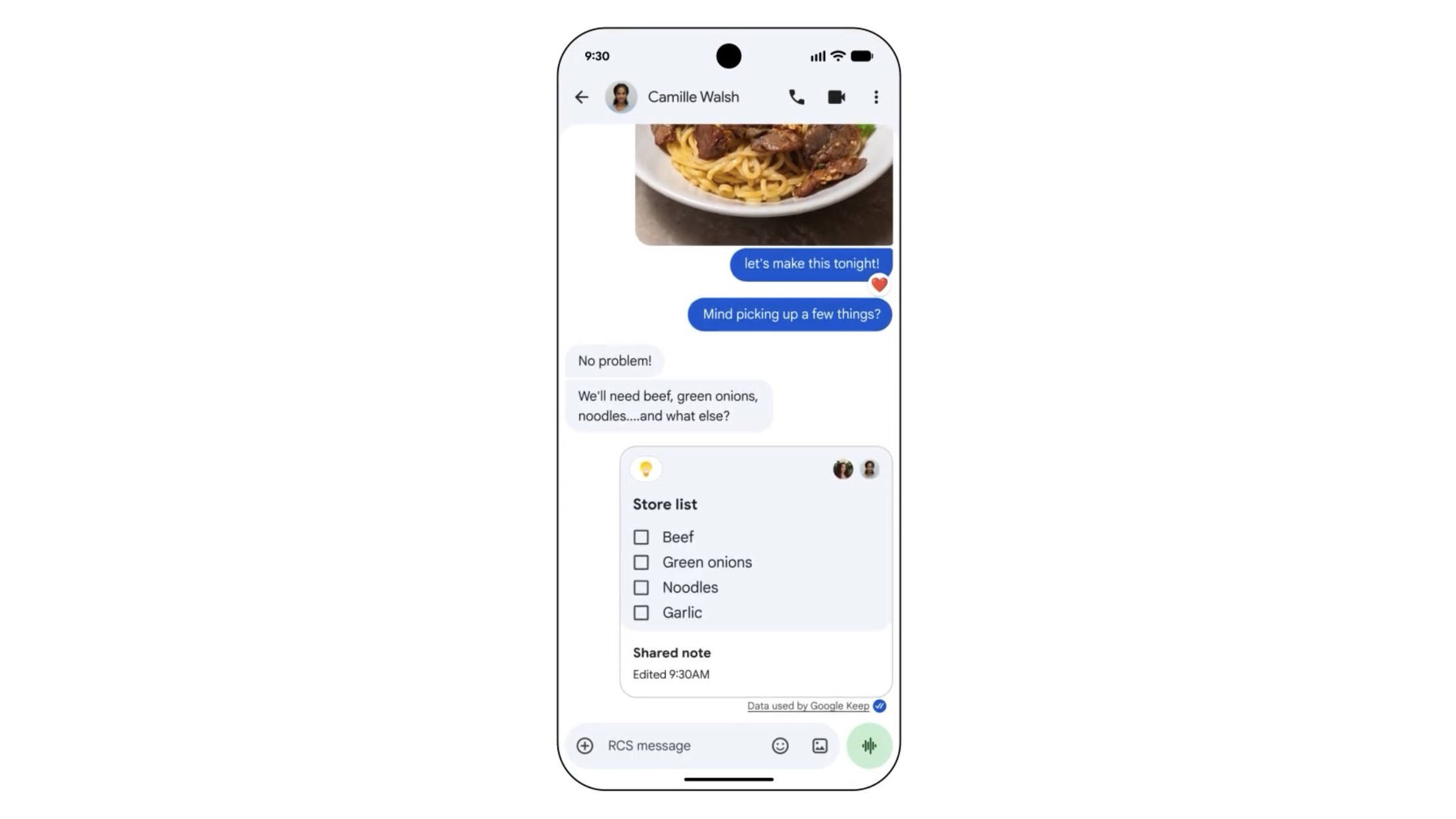 Google Keep in Google Messages