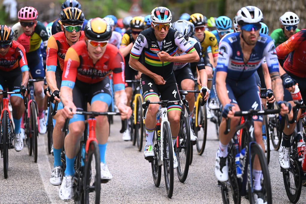 NAPLES ITALY MAY 11 Remco Evenepoel of Belgium and Team Soudal Quick Step competes during the 106th Giro dItalia 2023 Stage 6 a 162km stage from Naples to Naples UCIWT on May 11 2023 in Naples Italy Photo by Tim de WaeleGetty Images
