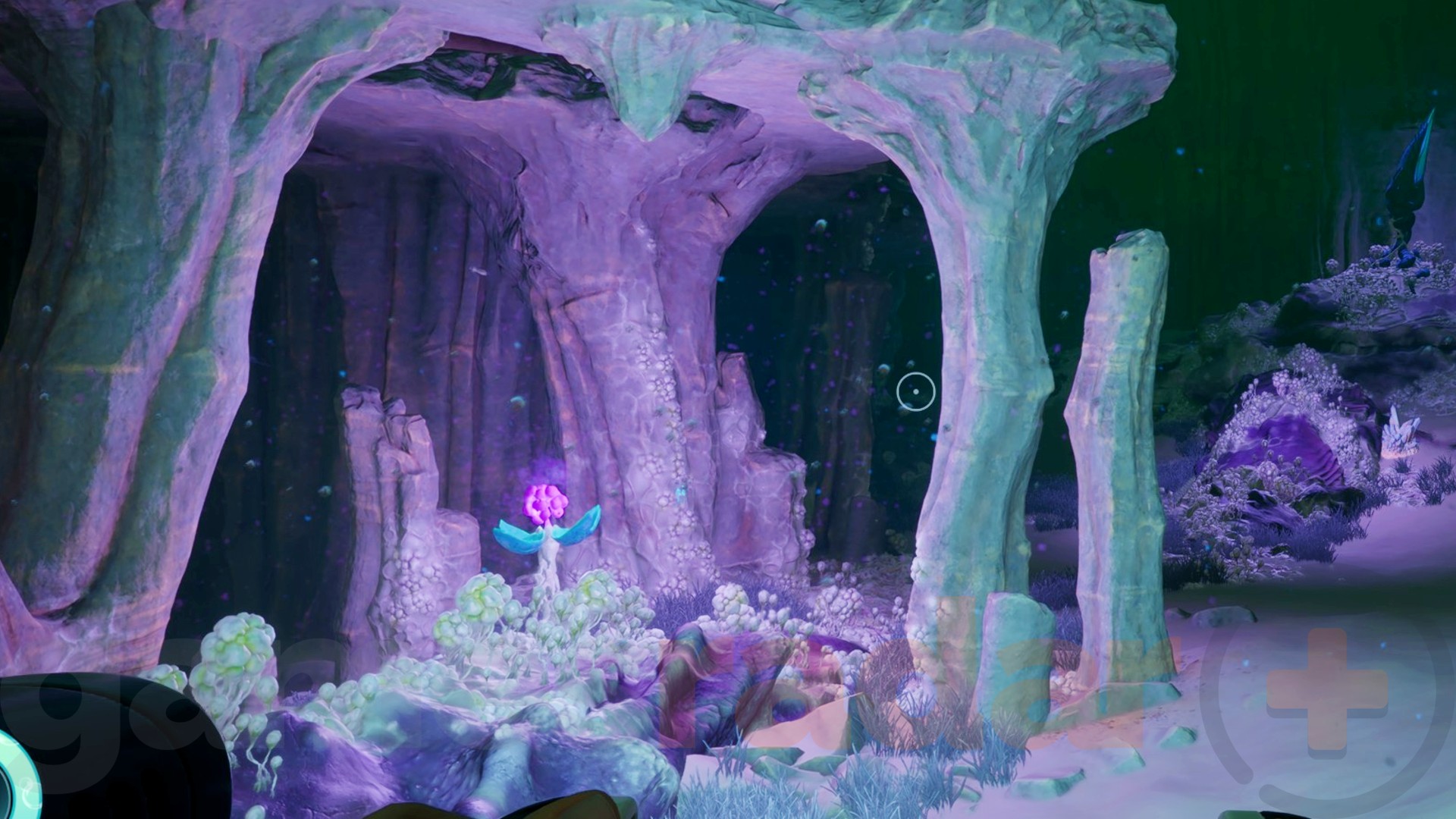 A single pink bloom canker sits in the entrance to a save in Subnautica 2